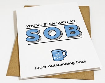 SOB Retirement Card For Boss, Super Outstanding Boss Retirement Greeting Card - Snarky Greeting Card For Retiring Boss