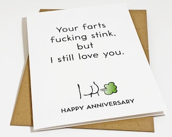 Funny Anniversary Card For Him, Potty Humour Anniversary Card For Boyfriend, Funny Fart Love Card For Husband, Mean Anniversary For Her