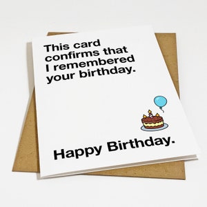 Je me souviens de votre anniversaire - carte d'anniversaire à faible encombrement pour un frère ou une sœur - carte d'anniversaire amusante pour soeur