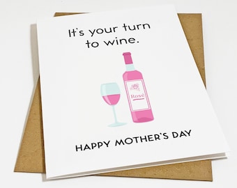 Wine Mother's Day Card - Funny Mothers Day Card, Wine Gift Card For Mom, Rose Card For Mama