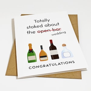 Carte de mariage drôle open bar pour couple nouvellement fiancé, carte de félicitations pour elle, réponse à une invitation de mariage, carte de fiançailles pour ami, soeur