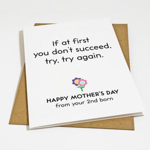 Second Born Mothers Day Card, Funny Mother's Day Gift From Middle Child, Snarky Mother's Day Card, Witty Mom Card