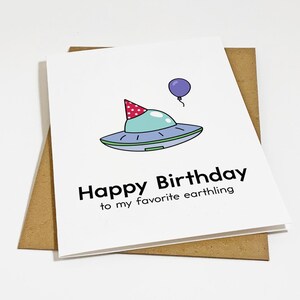 Joyeux anniversaire à mon Terrien préféré - carte d'anniversaire extraterrestre drôle pour lui - carte de voeux d'anniversaire OVNI carte d'anniversaire originale pour petit ami