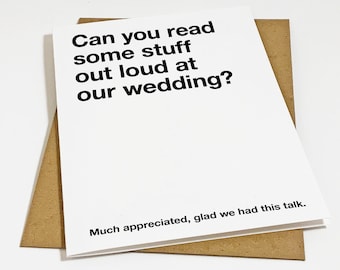 Funny Weddding Invite Card, Master of Ceremonies Card, Read Some Stuff Out Loud, MC Invitation Card