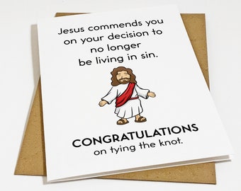 Living In Sin Wedding Day Greeting Card - Funny Christian Themed Marriage Congratulations Card - Funny Congrat Card For Newly Weds