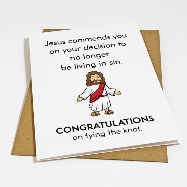 Living In Sin Wedding Day Greeting Card - Funny Christian Themed Marriage Congratulations Card - Funny Congrat Card For Newly Weds