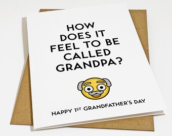 New Grandpa Father's Day Card - Emoji Themed First Fathers Day Greeting Card For New Grandfather, Granddad Gift Card For Old Man