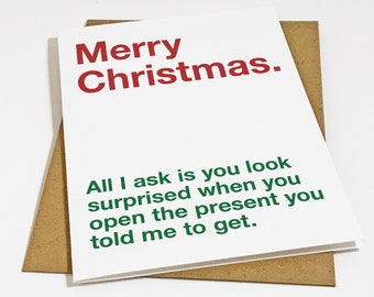 Look Surprised Christmas Card - Dead Pan Christmas Card - Holiday Card For Girlfriend