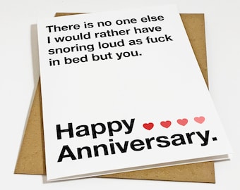 Funny Anniversary Card For Husband - Snoring In Bed Anniversary Card - Snarky & Sarcatic Anniversary Card For Husband or Boyfriend