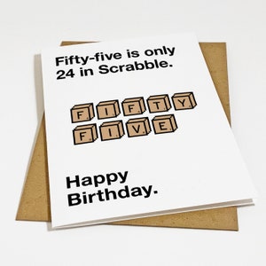 Carte d'anniversaire drôle de femme d'âge moyen à son mari, douce carte d'anniversaire pour les parents qui aiment les jeux de société, cinquante-cinq est seulement vingt-quatre