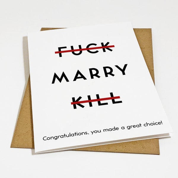 Fuck Marry Kill - Funny Congratulations Card For Newly Married or Engaged Couple, Wedding Card For Her, Engagement Card For Sister, Cousin