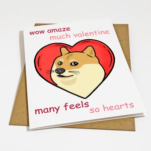 Doge Valentine's Card - Funny Shiba Dog Meme - Wow Amaze - Many Feels - Cute Valentine's Card For Dog Owners