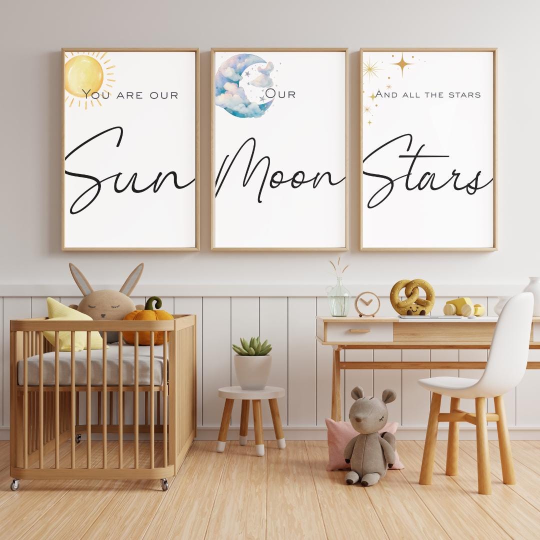Sun, Moon, Stars Nursery Art Prints: Minimalist Decor (digital Download ...