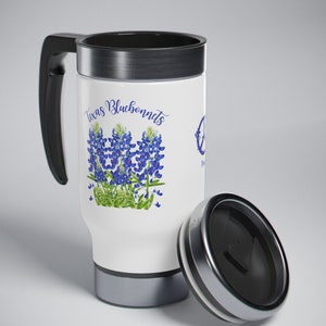 Texas Bluebonnets Stainless Steel Travel Mug with Handle, 14oz, Travel Mug, Coffee Mug, Drink Holder, Travel Mug With Lid, Camping Mug