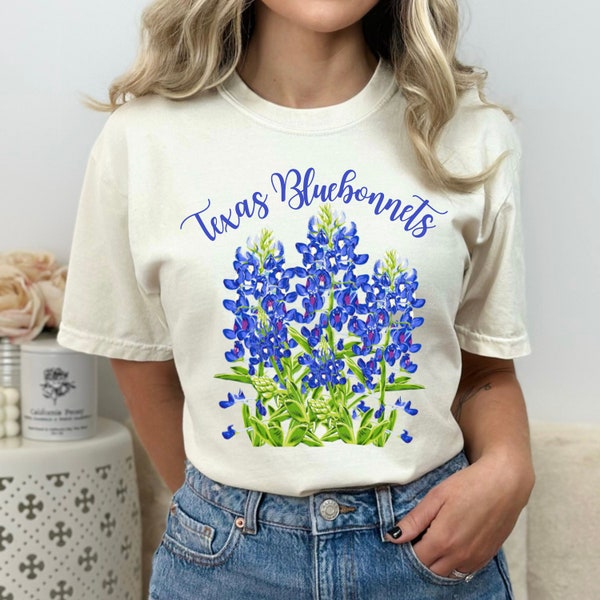 Texas Bluebonnets in Comfort Colors Dyed T-shirt, Texas Bluebonnets, Colorful Texas Tshirt, Gifts For Her, Texas Gifts, Flower Tshirt