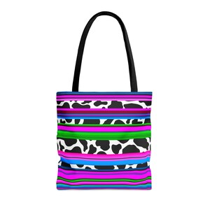 Colorful Cow and Serape Print Tote Bag, Tote Bag, Book Bag, Grocery Bag, Shoulder Bag, Gifts For Her, Gifts For Teacher, Mom Gifts, Tote
