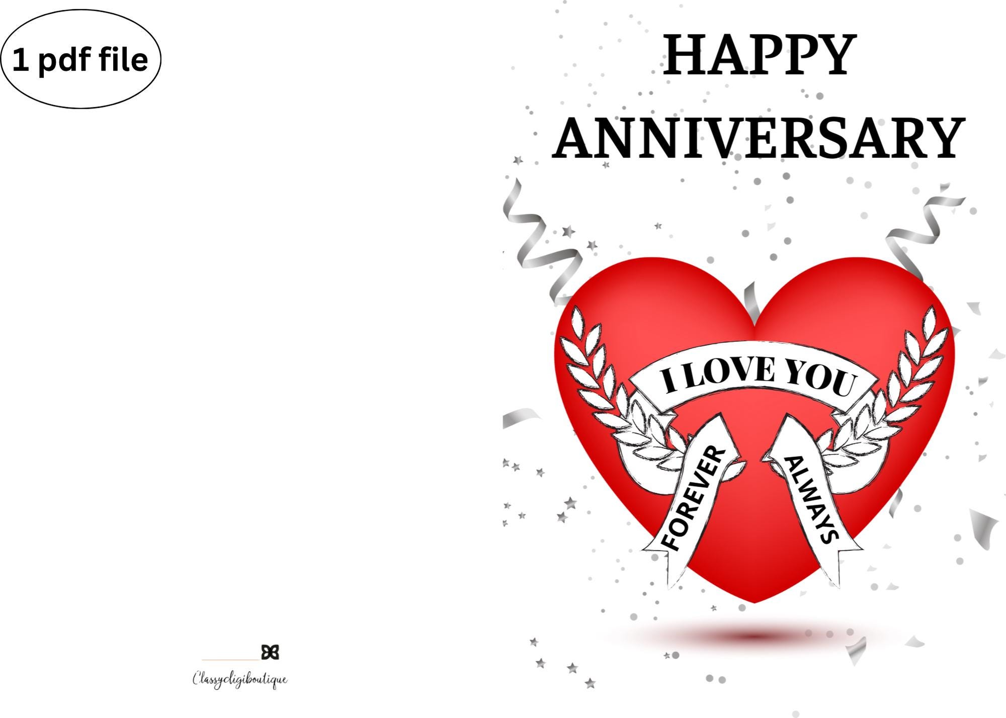 I Love You Anniversary Card – Red Heart, Forever & Always (instant ...