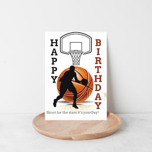 Basketball Birthday Card – Printable Greeting Card with Player Silhouette & Realistic Basketball | Instant Download