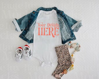 Bella Canvas 100B White Baby Bodysuit Mockup | Flat Lay JPG (Digital Download)