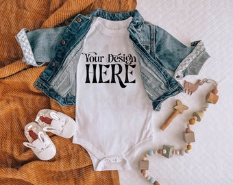 Bella Canvas 100B White Baby Bodysuit Mockup | Flat Lay JPG (Digital Download)