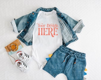 Bella Canvas 100B White Baby Bodysuit Mockup | Flat Lay JPG (Digital Download)