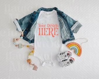 Bella Canvas 100B White Baby Bodysuit Mockup | Flat Lay JPG (Digital Download)