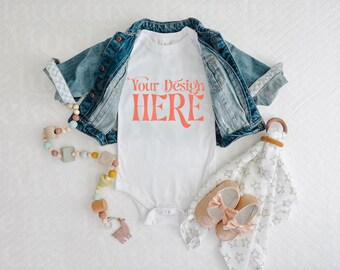 Bella Canvas 100B White Baby Bodysuit Mockup | Flat Lay JPG