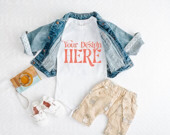 Bella Canvas 100B White Baby Bodysuit Mockup | Flat Lay JPG (Digital Download)
