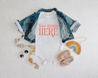 Bella Canvas 100B White Baby Bodysuit Mockup | Flat Lay JPG (Digital Download)