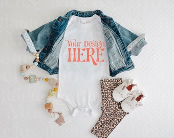 Bella Canvas 100B White Baby Bodysuit Mockup | Flat Lay JPG (Digital Download)