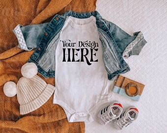 Bella Canvas 100B White Baby Bodysuit Mockup | Flat Lay JPG (Digital Download)