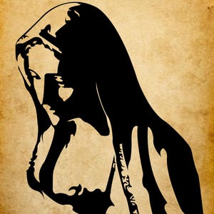 Maagd Maria SVG, heilige moeder silhouet snijden bestand, religieuze christelijke SVG, Blessed Mary clipart, katholieke muur kunst Cricut ontwerp, geloof SVG
