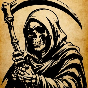 Grim Reaper SVG | Skeleton with Scythe Clipart | Death Skull SVG PNG | Gothic Halloween Cut File for Cricut Silhouette