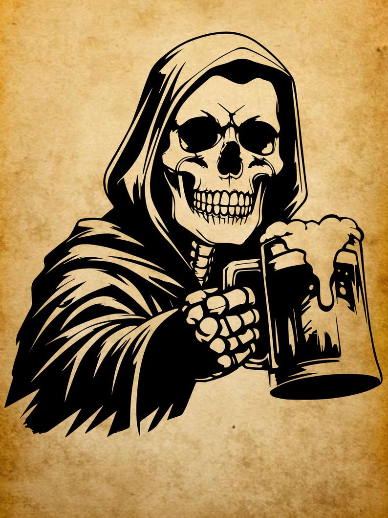 Grim Reaper Beer SVG | Skeleton Drinking Clipart | Skull With Beer Mug ...