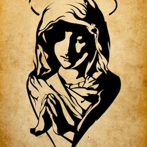 Maagd Maria SVG, heilige moeder silhouet, katholieke kunst SVG PNG Ai, Blessed Mary clipart, christelijk geloof digitale download