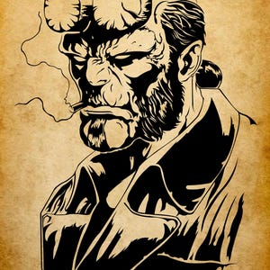 Hellboy SVG PNG Schnittdatei, Hellboy Clipart für Cricut, Silhouette, Hell Boy Vektor - Comic-Held Schablone, digitaler Download