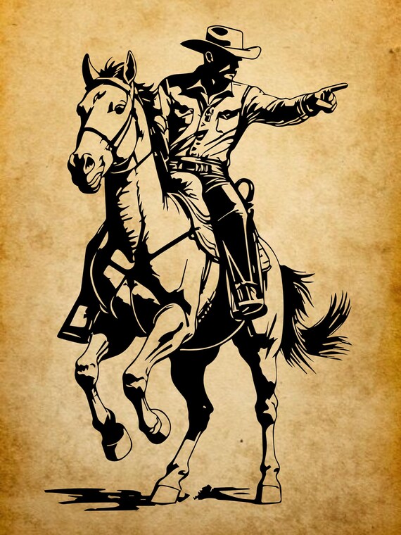 馬に乗るカウボーイSVG、ウエスタンカウボーイのシルエット、馬に乗る