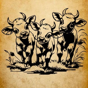 Baby Calf SVG | Cute Cow Trio PNG DXF for Cricut and Silhouette | Farm Animal Clipart | Country Cattle Vector Digital Download