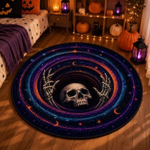 Alfombra redonda de calavera de Halloween, alfombra con ilusión de vórtice 3D, decoración otoñal gótica para el hogar, regalos de temporada de Halloween
