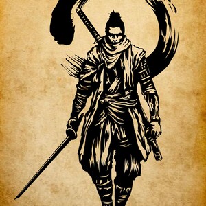 Samouraï guerrier SVG, cercle Zen Enso PNG, Clipart Ronin japonais, vecteur d&#39;épée Katana, art samouraï minimaliste Cricut Silhouette coupe fichier