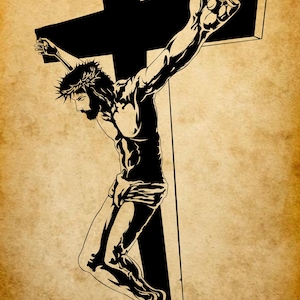Jesus on Cross SVG, Crucifix Silhouette Christian Cut File, Religious Jesus Clipart, Faith Wall Art Cricut, Christian SVG for Church Decor