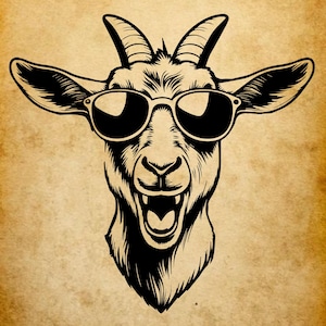 Cool Goat SVG, Funny Goat Wearing Sunglasses Clipart, Digital Download PNG SVG, Hip Goat Vector for Cricut,Silhouette, Laser Cut, Farm Decor