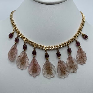 Glass Shell Necklace, Curb Chain Necklace, Glass Shell Drop Necklace, Pink Shells