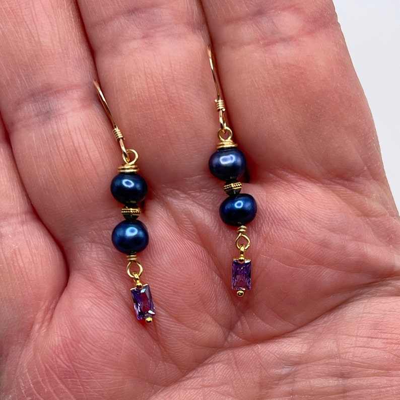 Pearl Earrings, Blue Pearls, Dangle Earrings, Crystal Earrings, Gift