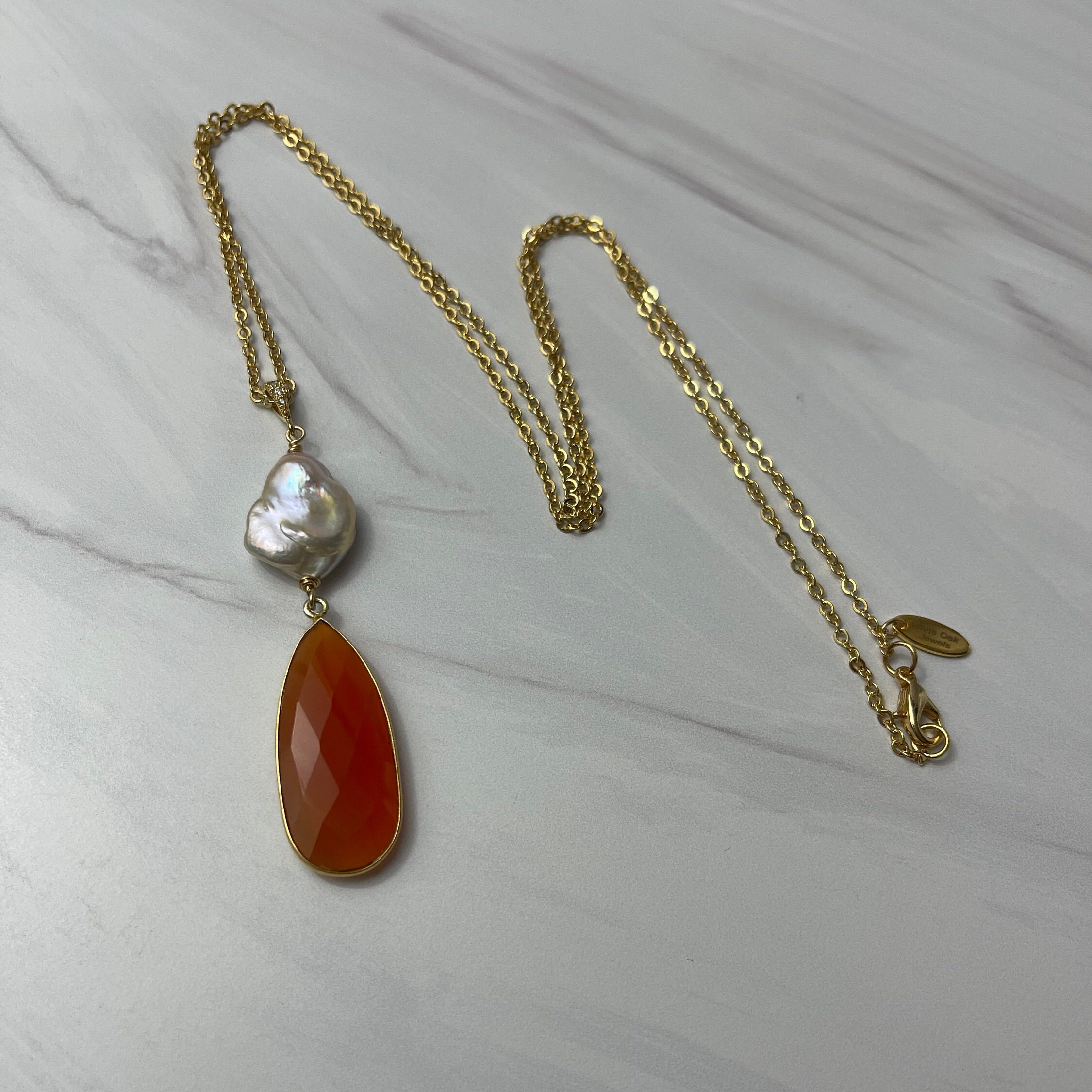 Baroque Pearl Necklace, Red Onyx Necklace, Gift for Her - Etsy