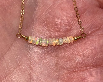 GF Welo Opal Bar Necklace, Ethiopian Welo Opal Jewelry