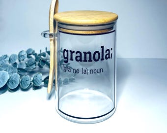 Glass Jar with Bamboo Lid and Spoon | Kitchen Storage | Granola Jar |