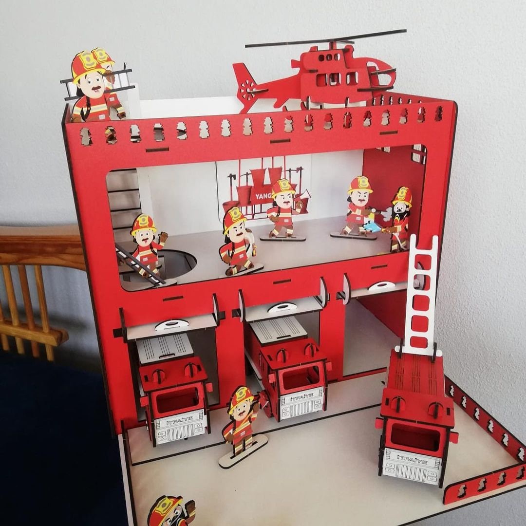 Fire Station Dollhouse Kit Wooden Dollhouse Fire Trucks Etsy