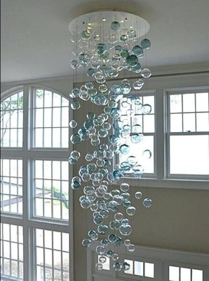Hand Blown Glass Crystal Chandelier Ceiling Lighting Pendant Etsy