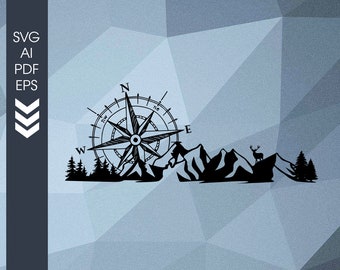 Compass Mountain Scene SVG: Cricut Cut Files (Digital Download)